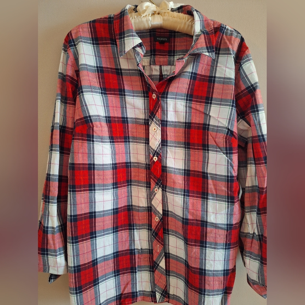 Talbots Red and White Plaid Button Down Shirt